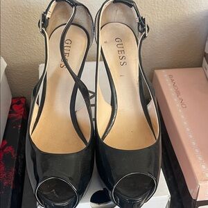 Guess Black Patent Peep Toe Heels